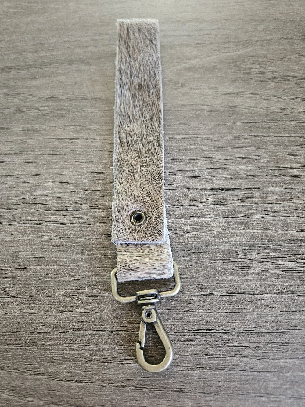 Hairon Cowhide Keychain Wristlet with Antique Brass Hardware-NWOT